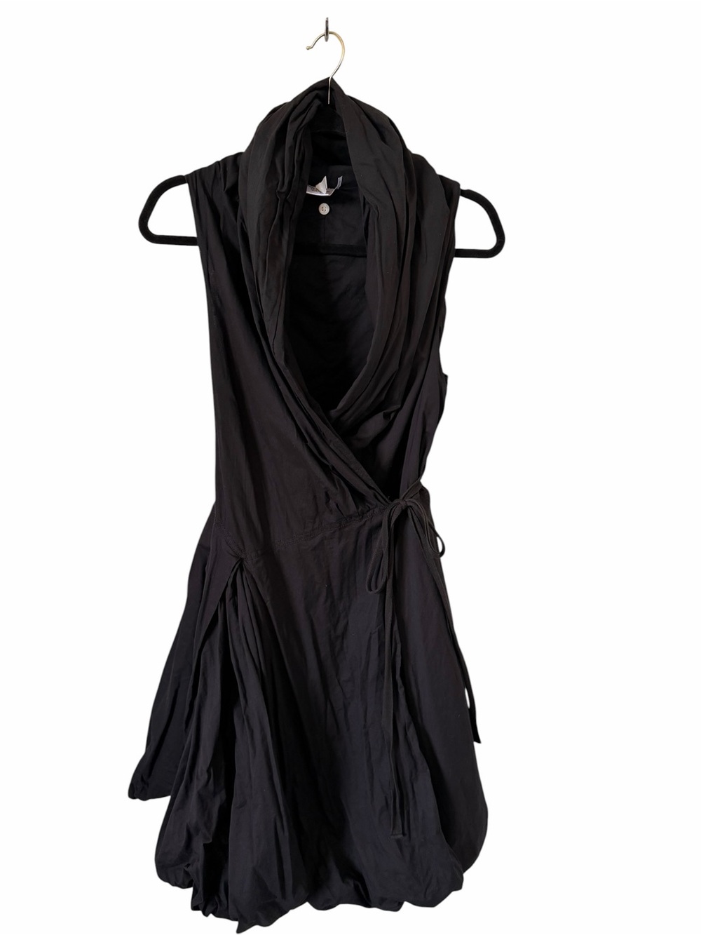 Elan Black Wrap-Style bubble Mini Dress with Draped Cowl 100% cotton